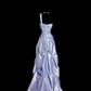 Light purple one-shoulder fitted waist elegant ball gown with a stylish skirt R8106