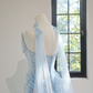 Light blue strapless fitted long ball gown R8462