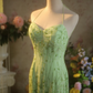 Light green halter neck strap fitted waist long ball gown/bridal dress R7269