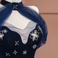 Dark blue strapless, fitted A-line long ball gown R8378