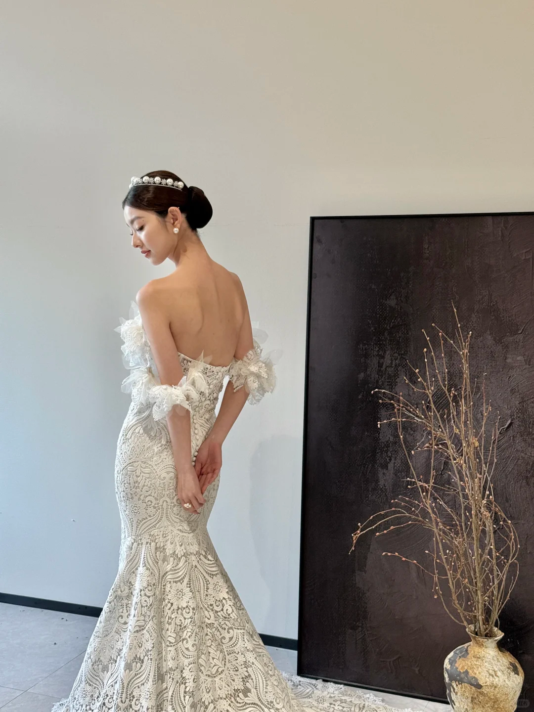 White tube top lace waist slim fishtail sexy long dress bridal gown R6058