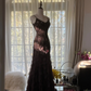 Black halter-neck fitted sequined long ball gown R7732