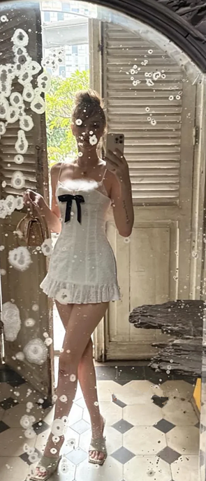 White halter waist slim lace skirt short skirt homecoming dress R4597