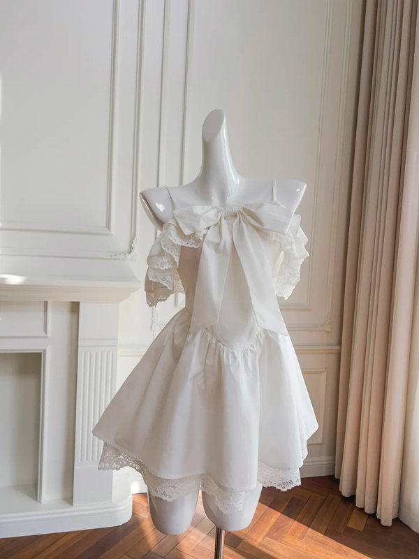 White halter waist lace skirt short skirt homecoming dress R5187