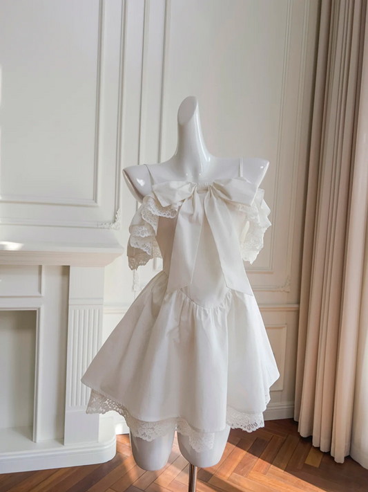 White halter waist lace skirt short skirt homecoming dress R5187