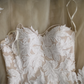 White halter-neck floral-stitched fitted waist, apricot-colored full skirt, bodycon long ball gown, bridal dress R6776