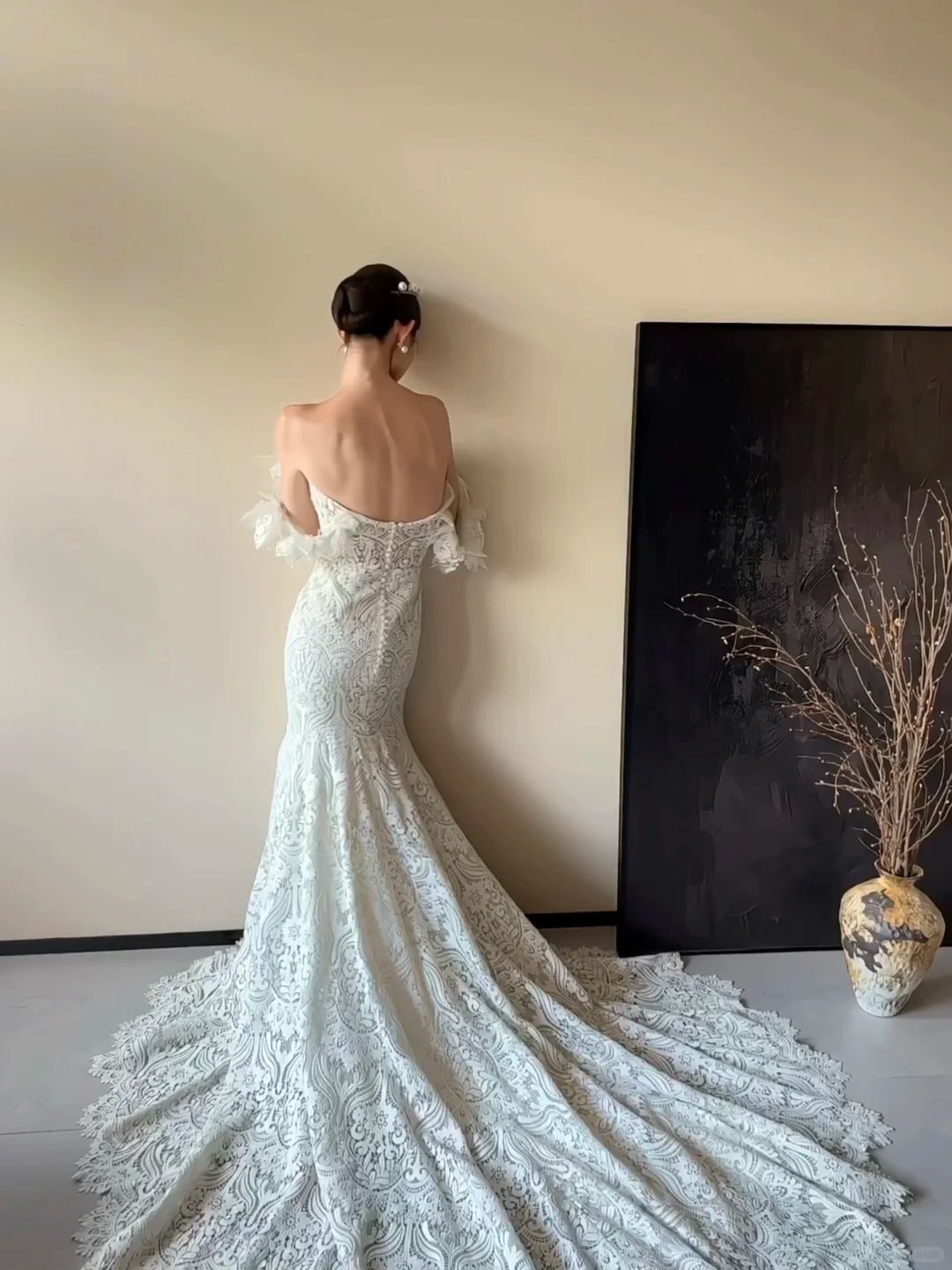 White tube top lace waist slim fishtail sexy long dress bridal gown R6058