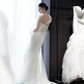 White tube top slim waist pleated sexy long dress bridal gown R6038
