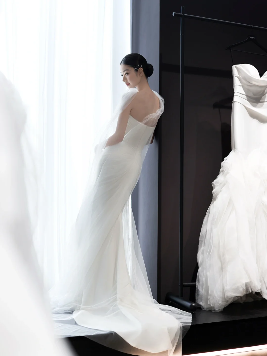 White tube top slim waist pleated sexy long dress bridal gown R6038