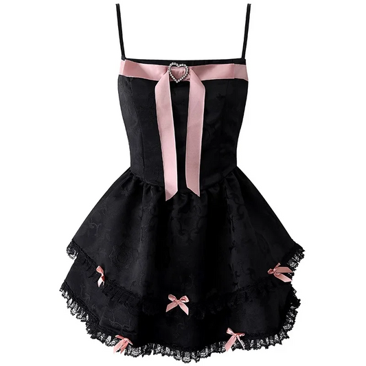 Black suspender waist slim cake skirt homecoming dress R5227