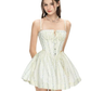 Light green floral halter waist bud skirt short skirt homecoming dress R4760