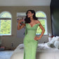 Light green sequined slim waist sexy hip-hugging maxi dress, prom dress R5387