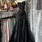 Black Spaghetti Strap Waist-Cinched Slim-Fit Bodycon Mermaid Hem Ball Gown R7415