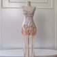 Light purple suspender waist flower bud design skirt short skirt homecoming dress R5006