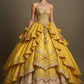 Yellow xiu'hua tube top waist puffy elegant dress, prom dress R5347