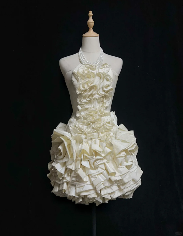 Apricot Strapless Pleated Waist Cake Skirt Homecoming Dress R4965