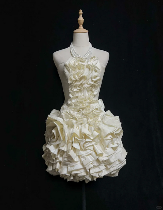 Apricot Strapless Pleated Waist Cake Skirt Homecoming Dress R4965