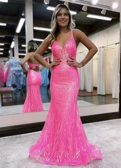 Rose red suspender waist slim fishtail long dress, prom dress R5427