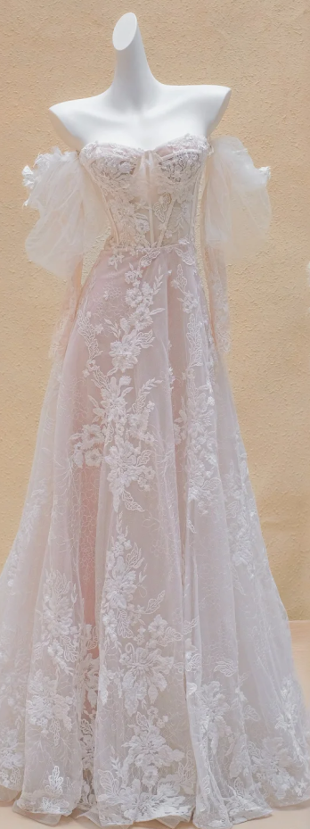 Pink lace dress one shoulder slim waist long dress bridal gown R5744