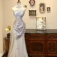 Gray strapless fitted ball gown R7169