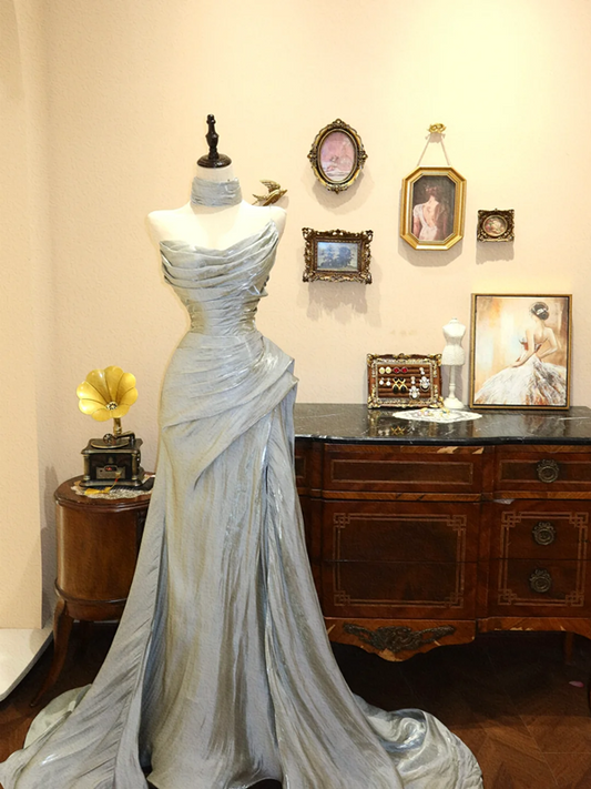 Light Gray Strapless Waist-Cinched Slim-Fit Sexy Ball Gown R7136