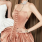 Pink satin tube top waist slim design asymmetrical bud skirt short skirt homecoming dress R4637