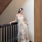 Sexy tube top suspender dress temperament floral long skirt R0542