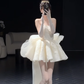 White tube top waist slimming fluffy cute gentle princess skirt homecoming dress R4155