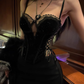 Pure desire hot girl velvet strap fishbone tube top 2025 sexy hip skirt suit R1367