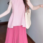 A set of gentle pink striped sleeveless top a-line skirt beautiful suit R0782