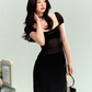 French elegant waist square neck splicing dress summer simple midi dress R3330