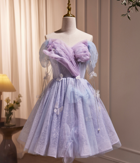 Dreamy Purple Homecoming Dress , Pretty Tulle Corset Mini Birthday Dress RS1444