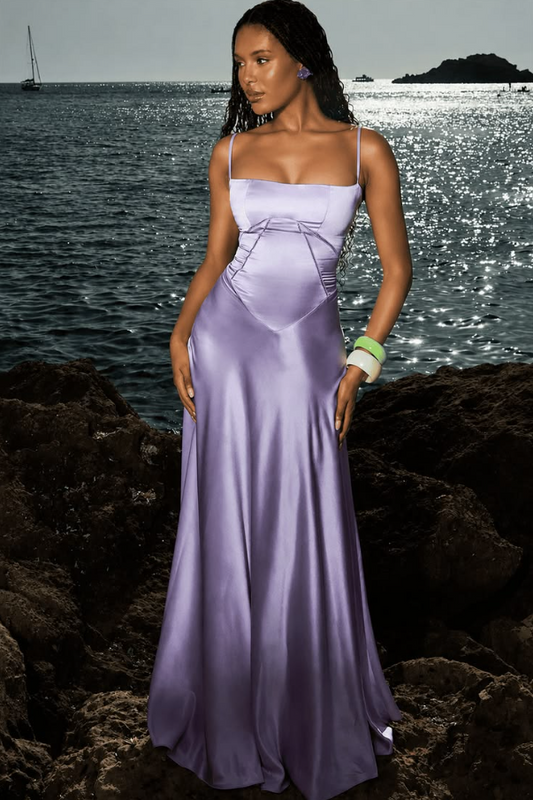 Stunnning Satin Silky Prom Gown Lavender Women's Maxi Evening Dress RS2778