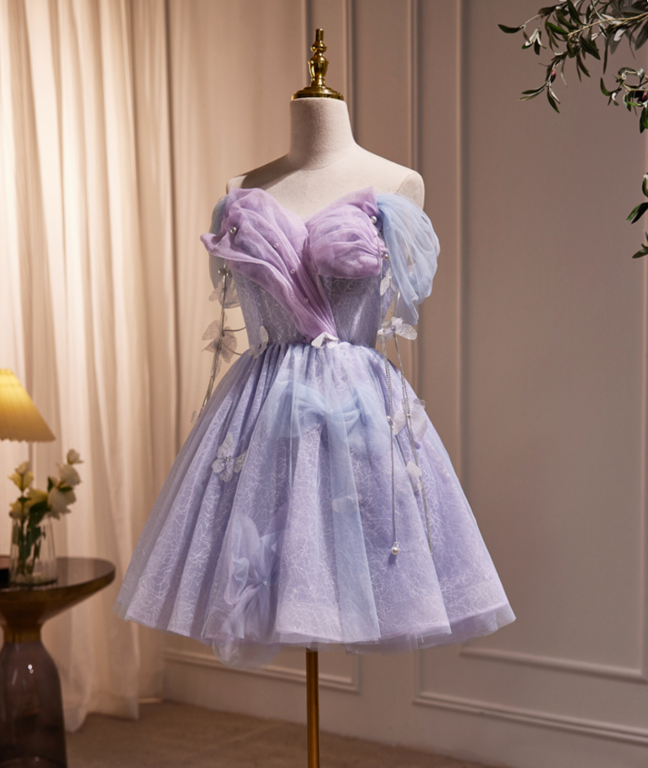 Dreamy Purple Homecoming Dress , Pretty Tulle Corset Mini Birthday Dress RS1444