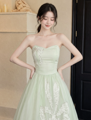 Tulle Puffy Gentle Corset Prom Gown , Green Women's Maxi Evening Dress Ball Gown RS2659