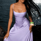 Stunnning Satin Silky Prom Gown Lavender Women's Maxi Evening Dress RS2778