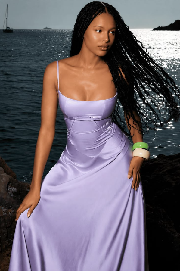 Stunnning Satin Silky Prom Gown Lavender Women's Maxi Evening Dress RS2778