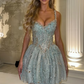 Beaded Glitter High End Women's Homecoming Dress Blue Corset Short Prom Dress Birthday Dress RS2471