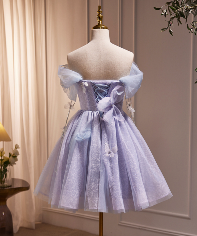 Dreamy Purple Homecoming Dress , Pretty Tulle Corset Mini Birthday Dress RS1444