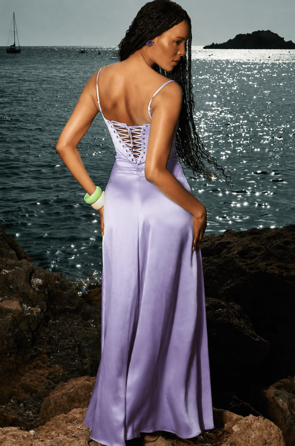 Stunnning Satin Silky Prom Gown Lavender Women's Maxi Evening Dress RS2778