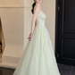 Tulle Puffy Gentle Corset Prom Gown , Green Women's Maxi Evening Dress Ball Gown RS2659