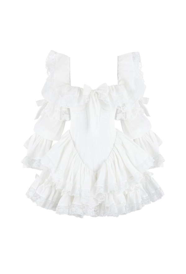 Dreamy White Homecoming Dress , Pleated Lace Trim Corset Mini Summer Dress RS1468