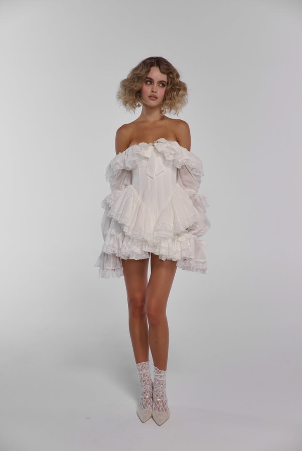 Dreamy White Homecoming Dress , Pleated Lace Trim Corset Mini Summer Dress RS1468