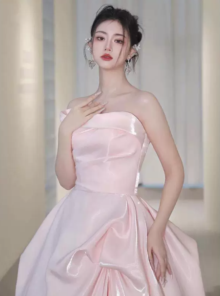 Sparkly Pink Prom Gown , Silky Satin Elegant Corset Maxi Evening Dress RS1485