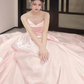 Sparkly Pink Prom Gown , Silky Satin Elegant Corset Maxi Evening Dress RS1485