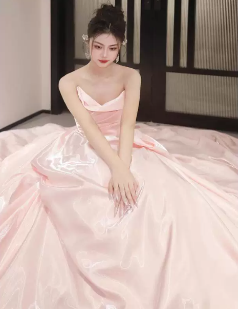 Sparkly Pink Prom Gown , Silky Satin Elegant Corset Maxi Evening Dress RS1485
