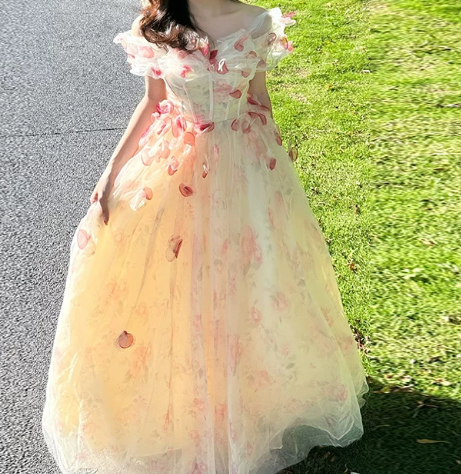 Sweet Ivory Prom Gown , Petal Decor Tulle Corset Maxi Birthday Dress RS1489