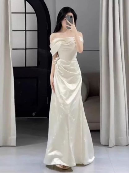 Elegant Ivory Prom Gown , Silky Satin Bodycon Maxi Evening Dress RS1490
