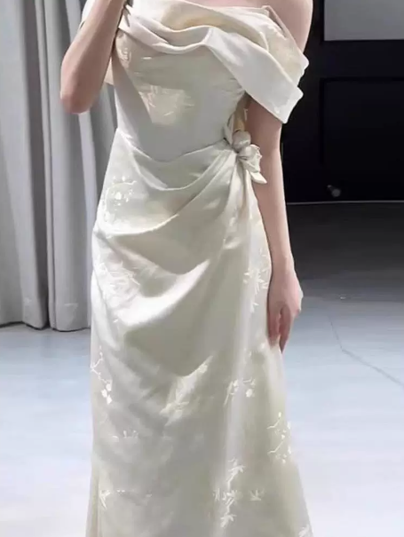 Elegant Ivory Prom Gown , Silky Satin Bodycon Maxi Evening Dress RS1490