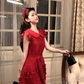 Red doll collar Tencel small flying sleeve dress summer French temperament slim skirt R4783